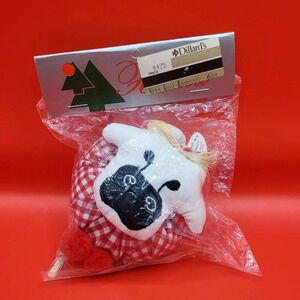 Vintage Cow Christmas Tree Ornament Decoration Plush Plaid Herald Dillard's NEW